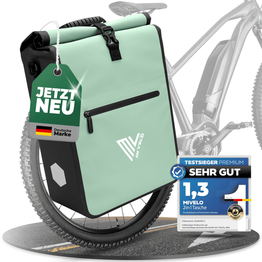MiVelo Max - 2-in-1 wasserdichte Packtasche für Gepäckträger - Mint - 25 L