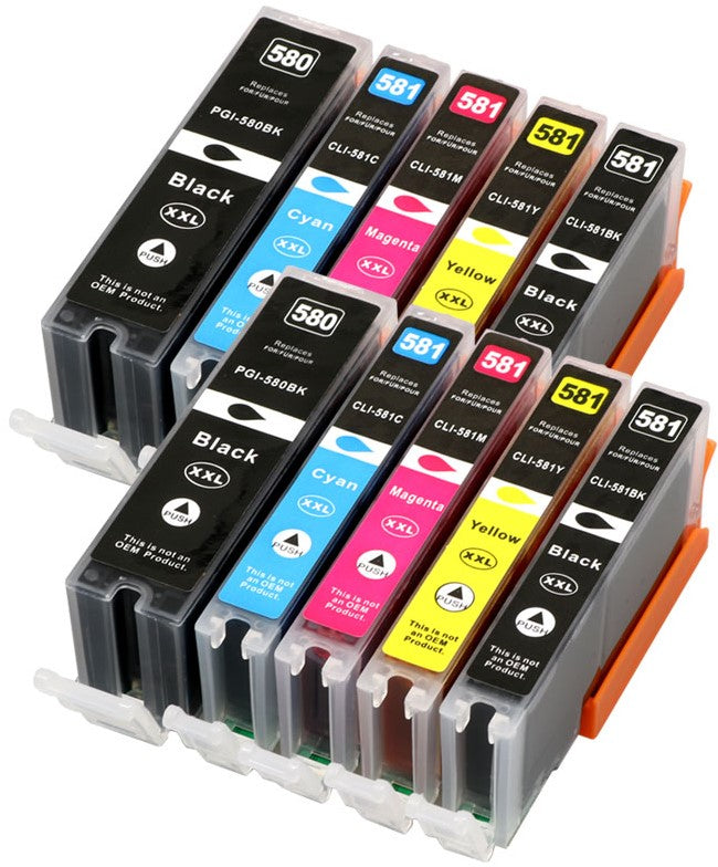 10er-Pack Hausmarken-Patronen für Canon (XXL-Tintenkapazität - Schwarz & Farbe - 28 ml / 13 ml - Multicolor)