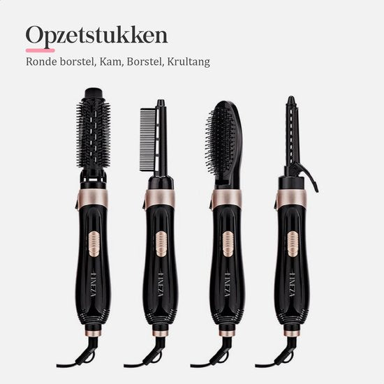 Fineza - Haartrocknerbürste - Haarbürste - Haartrockner - 4-in-1-Set - Haartrocknerbürste - Rundbürste - Lockenbürste - Stylingbürste - 4 Aufsätze - Schwarz