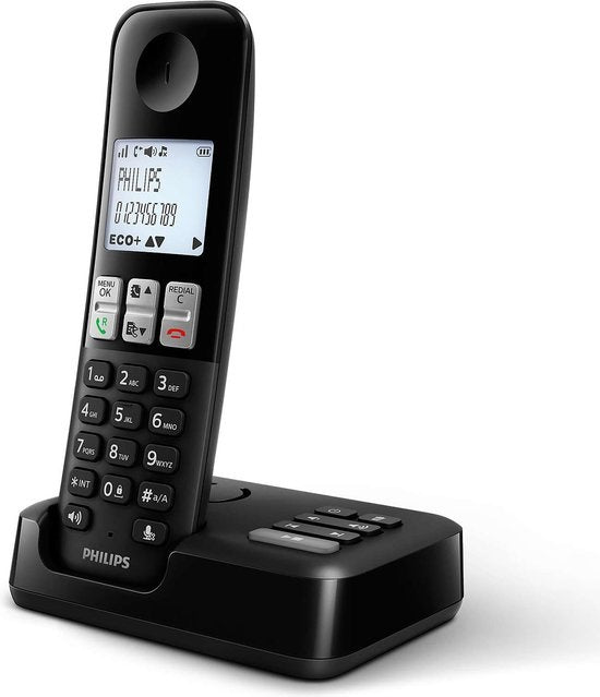Philips D2551B/01- Schnurloses DECT-Telefon mit 1 Mobilteil mit Anrufbeantworter, 50 Namen/Rufnummern und Anrufer-ID - Schwarz