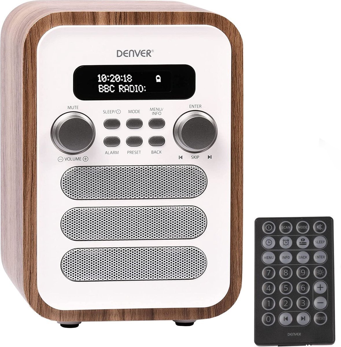Denver - DAB48 - DAB+ Radio - Holz - Bluetooth - LCD-Bildschirm - Weiß