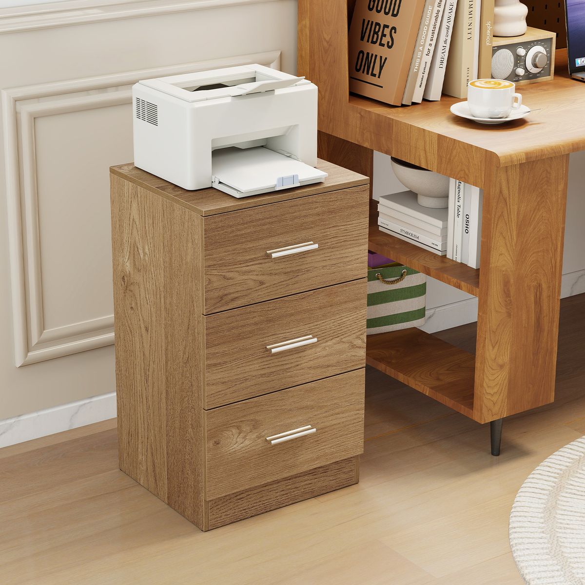 Coast Nachttisch – Kommode aus Holz mit 3 Schubladen – Modernes Design – Naturfarben 38 x 35 x 66 cm
