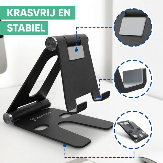 Serve Phone Stand XL - Aluminiumhalterung für Handy & Tablet - Telefonhalterung für den Schreibtisch - Zusammenklappbarer Telefonständer TTH105 - Schwarz