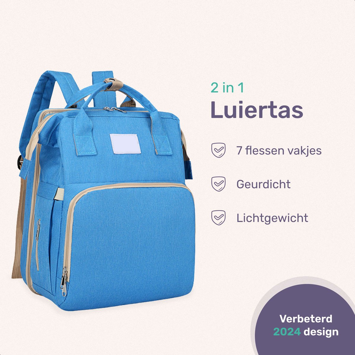 Qwali Wickeltasche, ausziehbar zum Bettchen – 7 Flaschenhalter – Blau-Grau