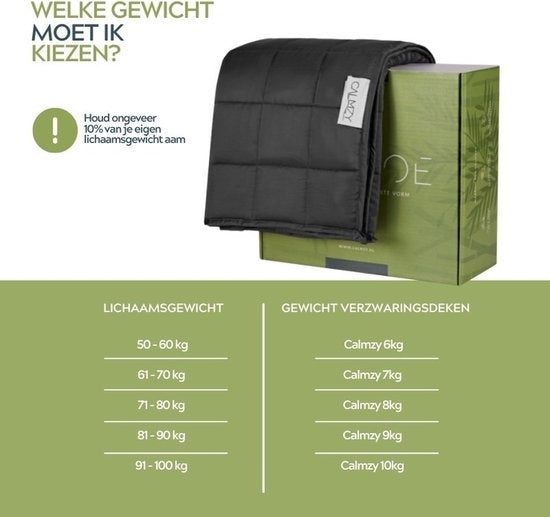 Calmzy Bamboo weighted blanket 9 KG - Beschwerte Decke - 150 x 200 cm - Dunkelgrau