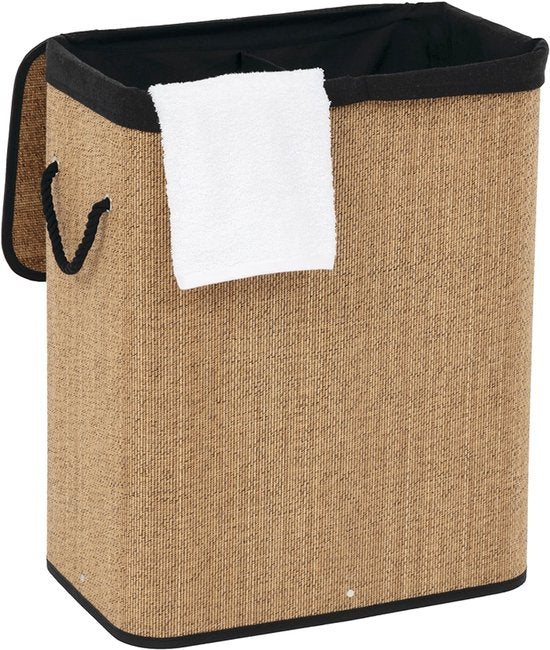 5Five Wäschekorb mit Deckel – Bambusholz – 60 Liter – naturfarben/schwarz – 41 x 30 x 50 cm
