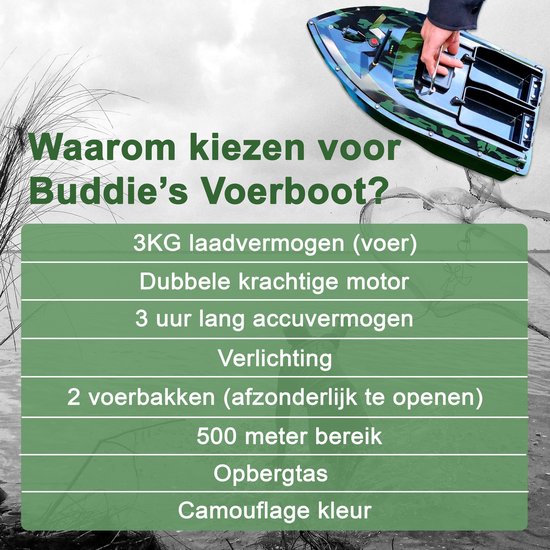 BUDDIE'S® Feedboat - 3KG Nutzlast - 2 Feeders - Beleuchtung - 500 Meter Reichweite - Aufbewahrungstasche - Feedboat Karpfen - Köderboot - Karpfenangeln