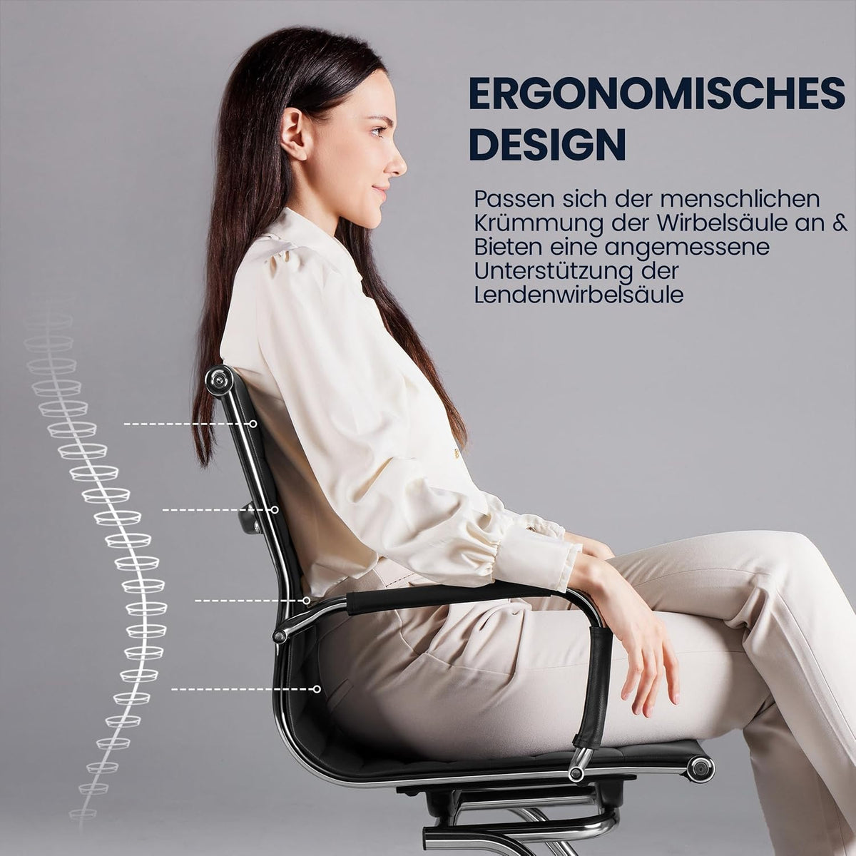 Esszimmerstühle mit Armlehnen, 2er-Set, PU-Kunstleder mit verchromtem Gestell, schwarz