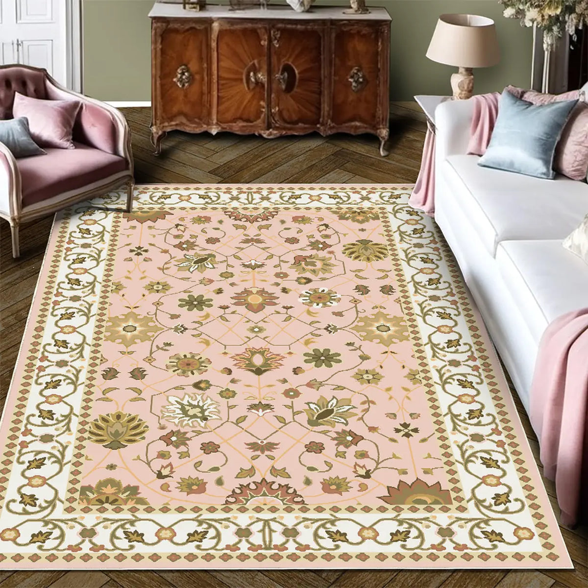 WhereHike Teppich – Mehrfarbig – Vintage-Blumenmuster – Waschbar – Rutschfest – Polyester – 183 x 274 cm