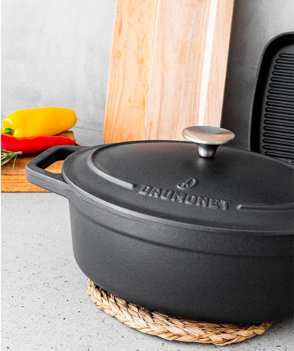 Daumonet Bocuse Noir gietijzeren braadpan - sudderpan Zwart - Ovaal - ÃƒËœ 29 cm - 3 liter - 100% PFAS & PFOA vrij - Emaille - Geschikt voor alle warmtebronnen - Elektrisch - Gas - Halogeen - Inductie - Keramisch - Vaatwasserbestendig - DAU-CIC-BLACK-29