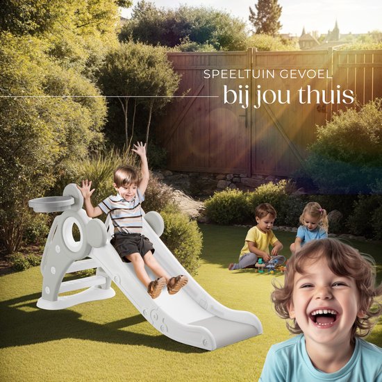 tectake® Kinderrutsche - Rutsche Kleinkind - ab 2 Jahren - mit Basketballring - klappbar - 128 x 66,5 x 67,5 cm - für drinnen und draußen - grau