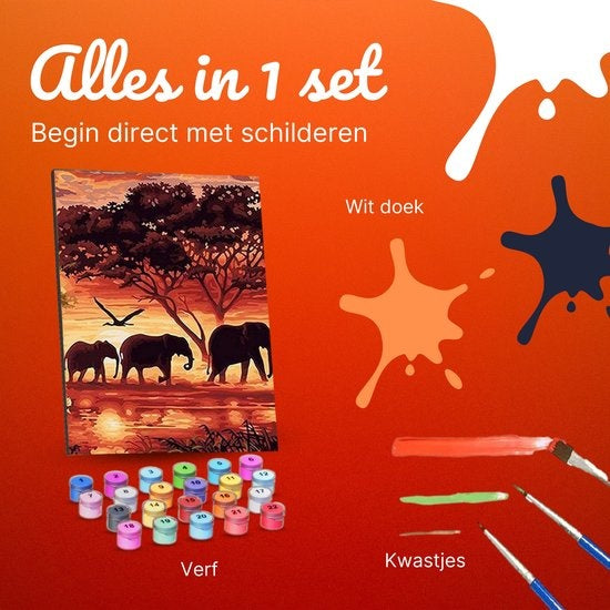 RubyeÂ® Malen nach Zahlen Erwachsene - Elefantenfamilie - inklusive Pinsel - Leinwand Malen nach Zahlen - 40x50cm