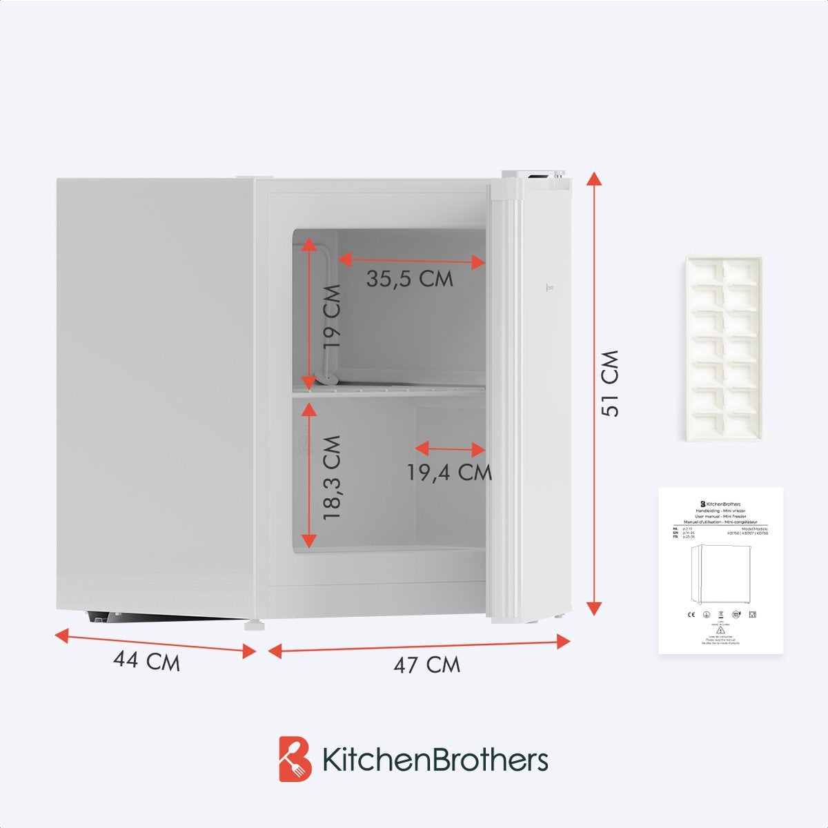 KitchenBrothers Mini-Gefrierschrank - Kompakt - 44x47x51 cm - Weiß