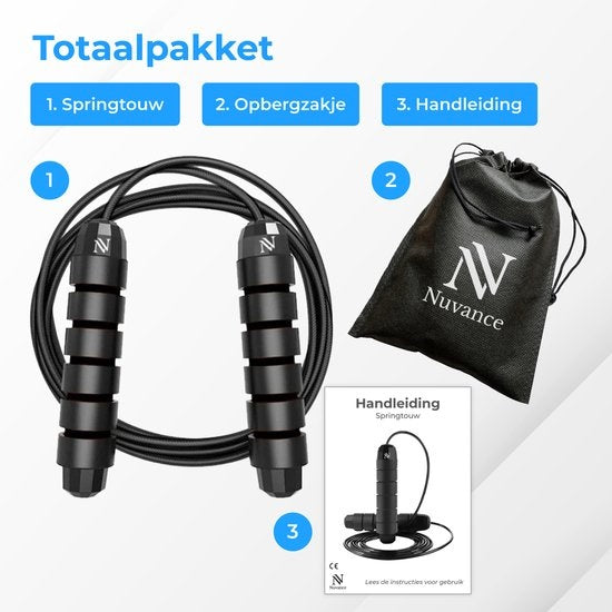Nuvance - Professionelle Sport-Springseil - einstellbar - Speedrope - Springseil - für Erwachsene und Kinder - schwarz