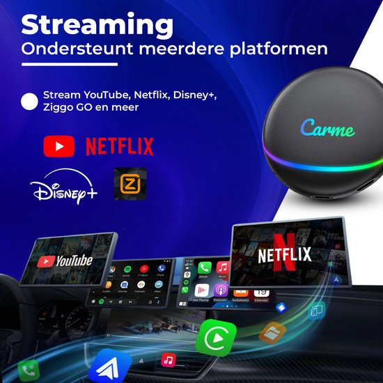 CarMe CarPlay AI Box - Installieren Sie jede App auf Ihrem Auto-Bildschirm - Youtube & Netflix - Upgrade CarPlay und Android Auto - CarPlay Dongle - Android Auto Dongle - Neuestes Modell 2024 - Schwarz