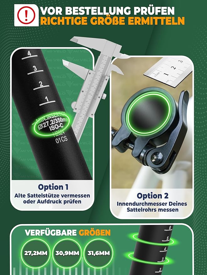 MIVELO Sattelstütze - Federung & Einstellbar - max 120 kg - 27.2mm - Schwarz