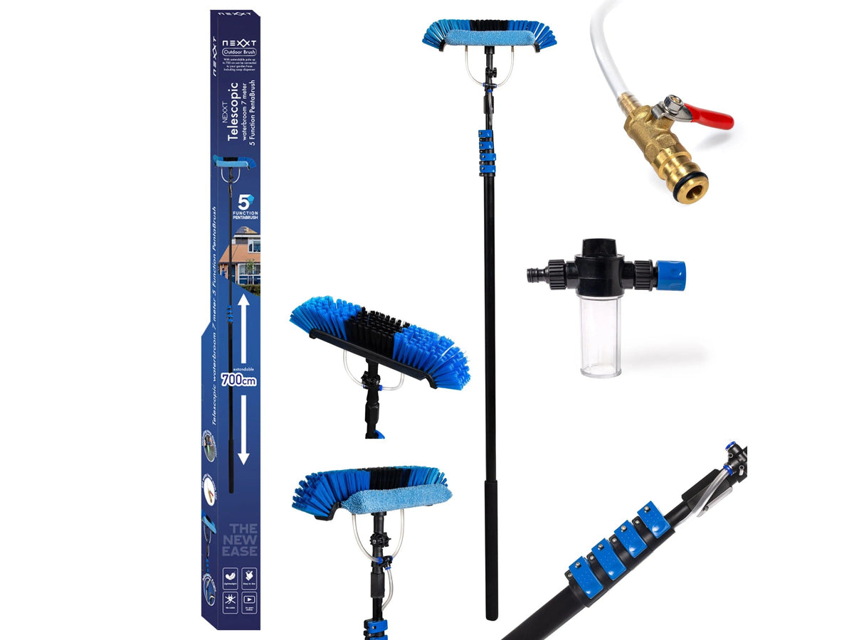 Nexxt Teleskop-Wasserbürste 5-in-1 - 7 m - Verstellbarer Kopf 29 x 7 x 10 cm - Inklusive 9 m Schlauch