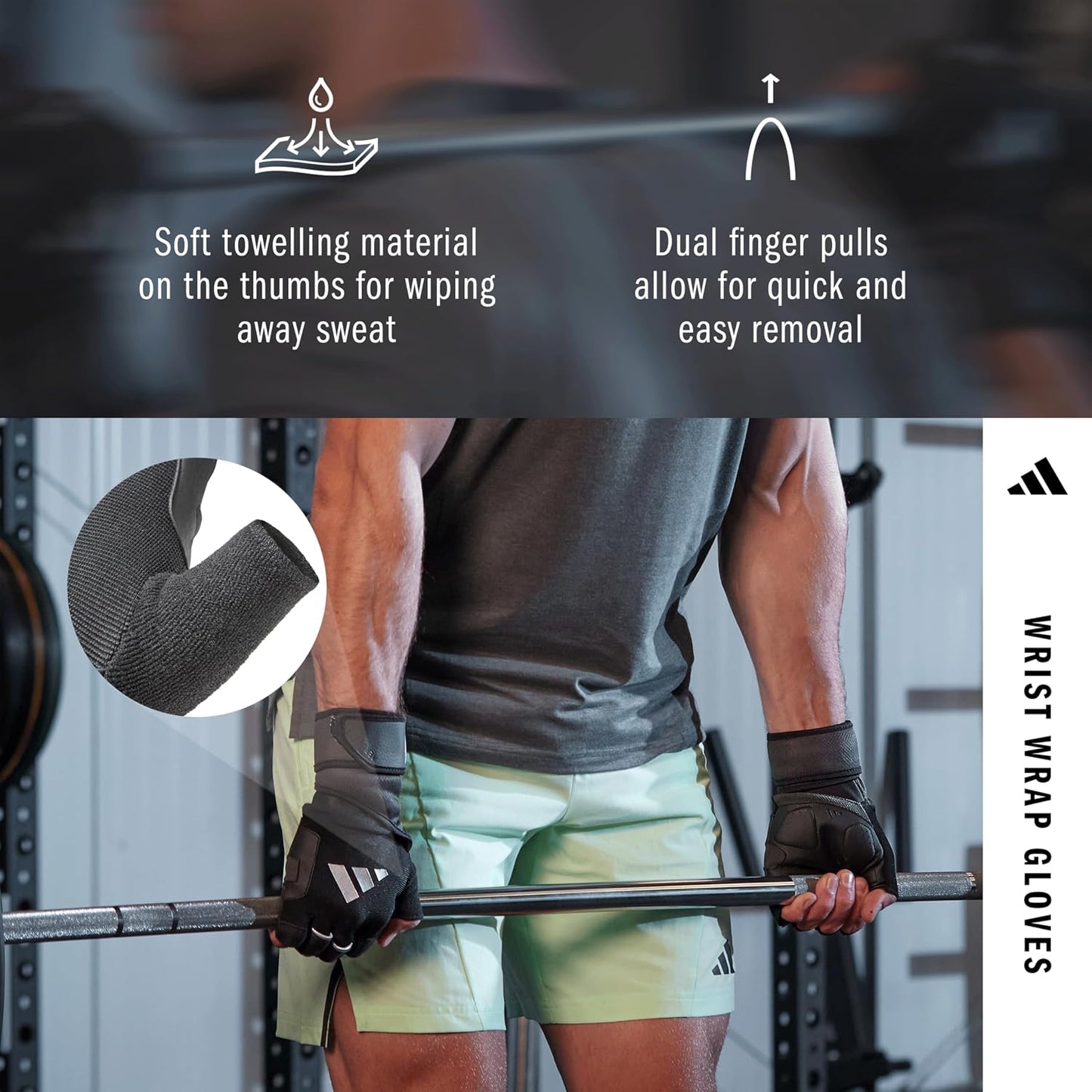 Adidas Wrist Wrap Trainingshandschuhe – Größe M – Schwarz – Gepolstert