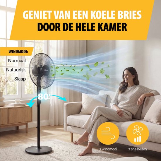 Tristar 3-in-1-Stativventilator – 40 cm – mit Fernbedienung – 9 Geschwindigkeitsstufen – 3 Windmodi mit Schlafmodus und Timer – oszillierend – VE-5796