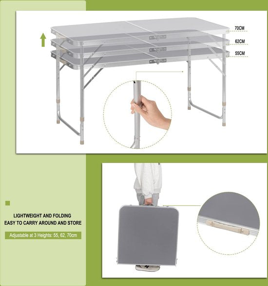 WOLTU Campingtisch Klapptisch Gartentisch Arbeitstisch Balkon höhenverstellbar Aluminium MDF grau CPT8122gr
