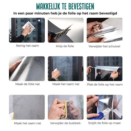 Homewell Sunproof HR Fensterfolie 90x300cm - Statische Isolierfolie mit Spiegeleffekt - Silber (inkl. Rakel)