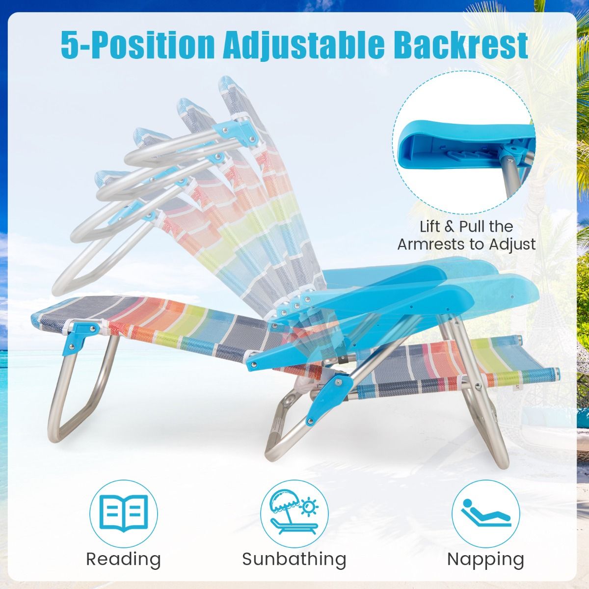 Coast Klappbare Strandstühle, 2er-Set – Verstellbare Rückenlehne – Leichte Campingstühle – 64 x 63 x 74 cm