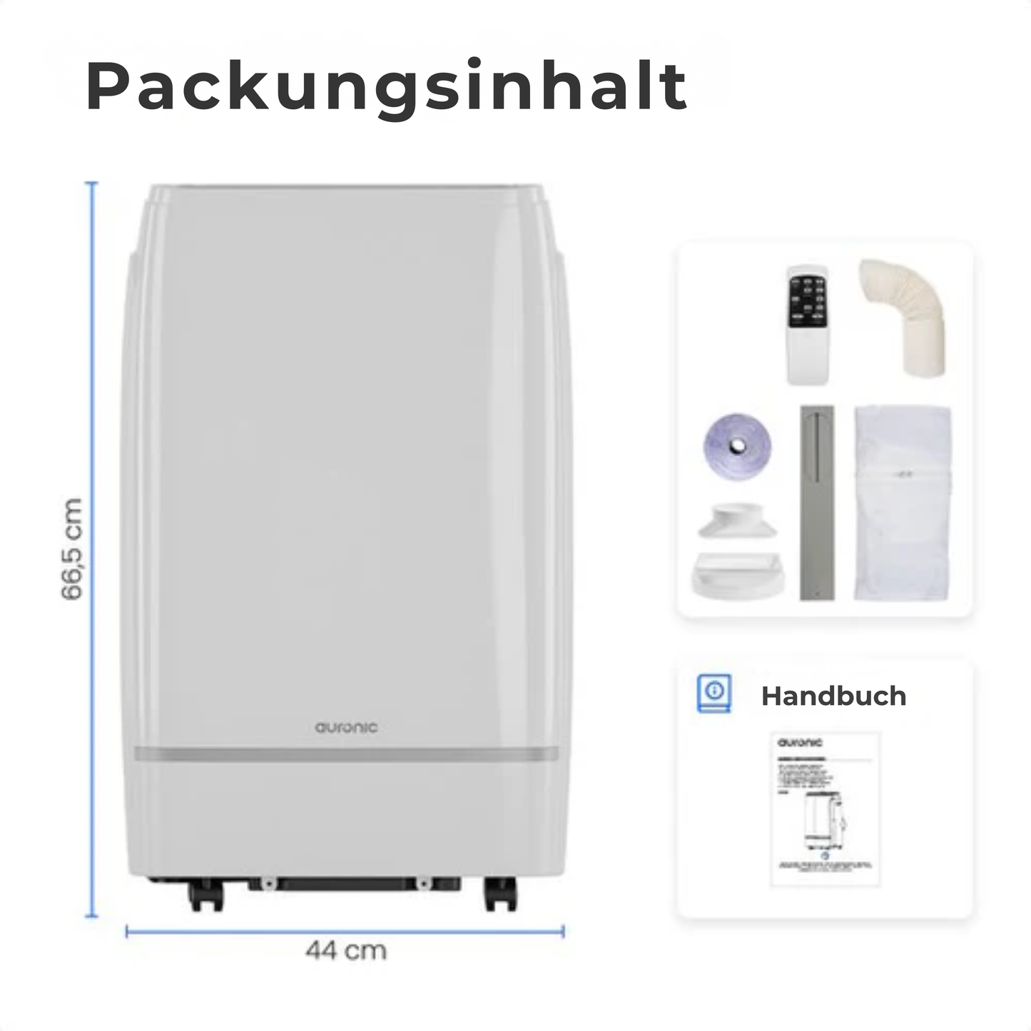 Auronic Mobile Air Conditioner - 12.000 BTU - 4-in-1 - Mit 2 Fensterdichtungs-Kits - Schlafzimmer - Wohnzimmer - Kühlen bis zu 35 m² - Weiß