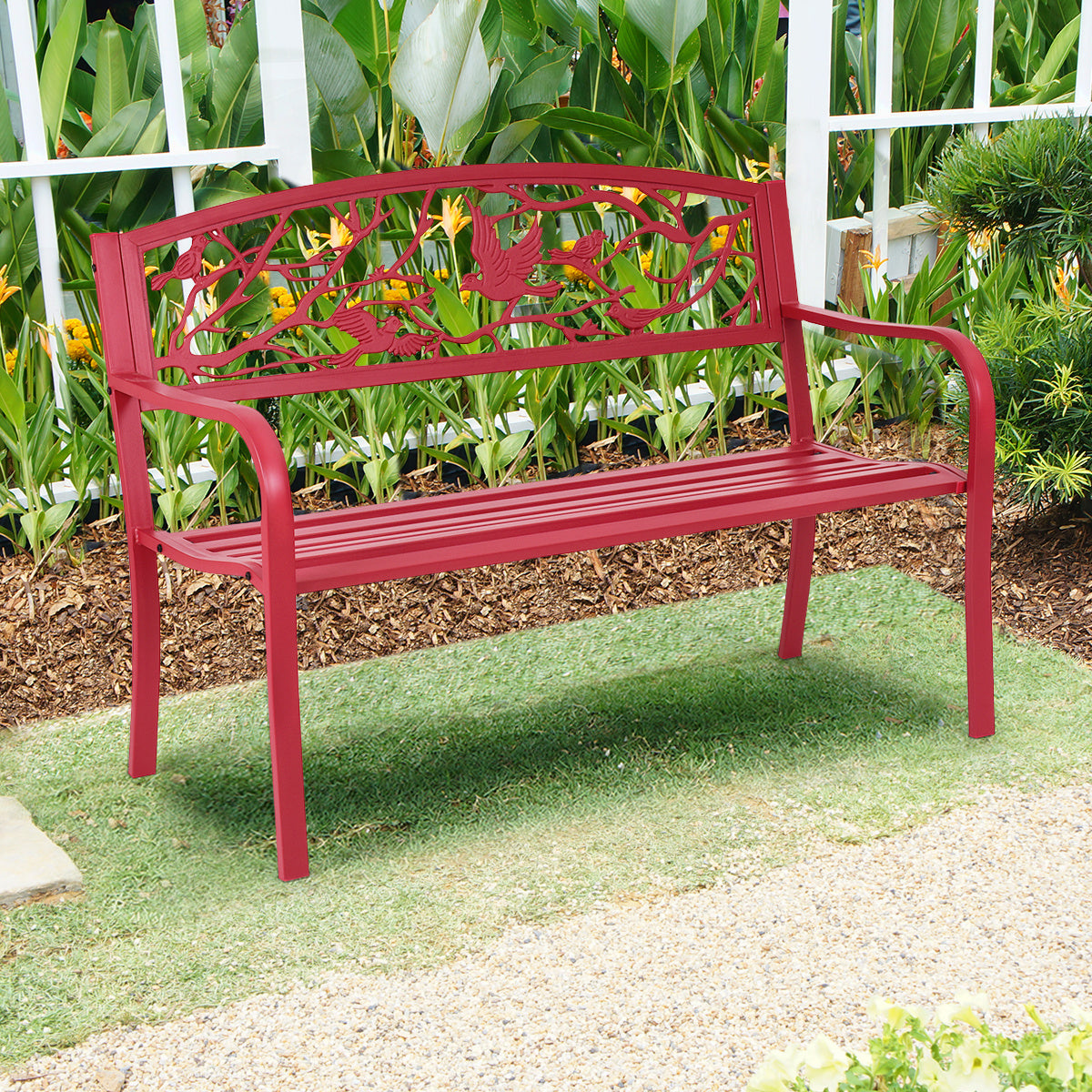 Coast Garden Bench 3-sitzige Parkbank aus Eisen mit Rückenlehnen rot 123 x 60 x 88 cm