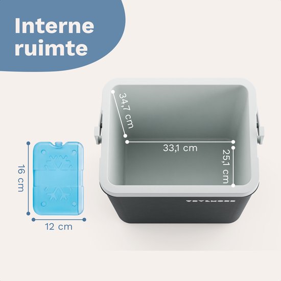 TRVLMORE Cool Box 26L - 65-Stunden-Kühlung - Kühlbox - Inklusive 2 Kühlelemente - Anthrazit