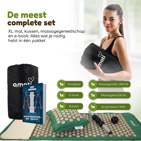 Amati Blue Lotus Spijkermat - met kussen - Massageroller & -Bal - Acupressuur Mat - Shakti Mat - Grijs â€šÃ„Ã¬ Blue Lotus