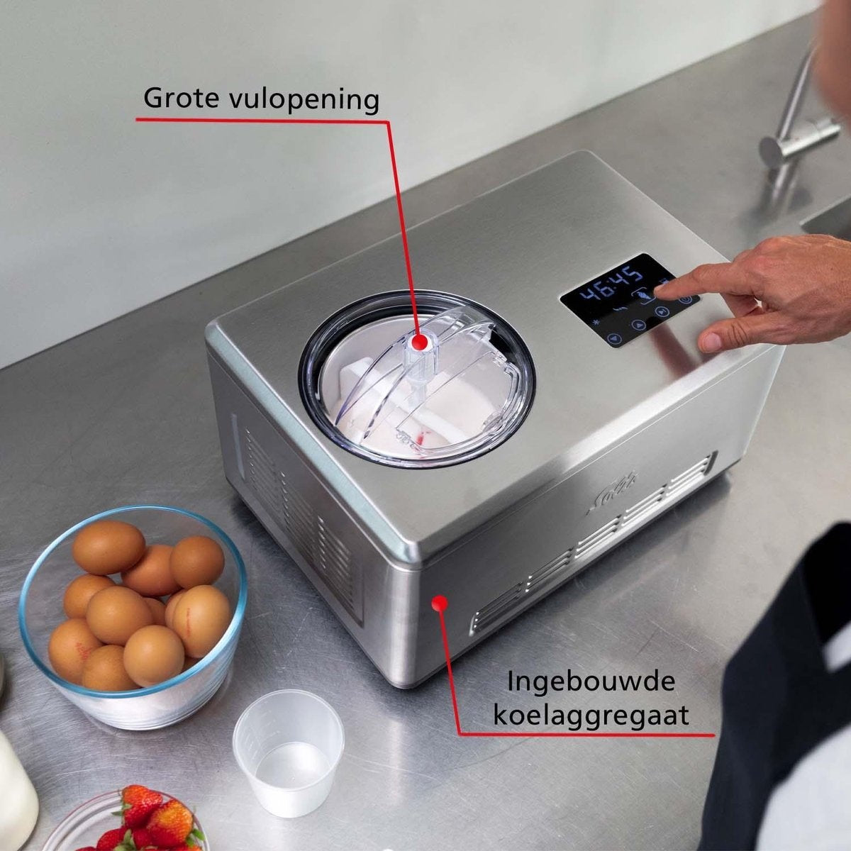 Solis Gelateria Pro Touch Eismaschine - Selbstgefrierend - Für Eis & Joghurt - Edelstahl - Silber