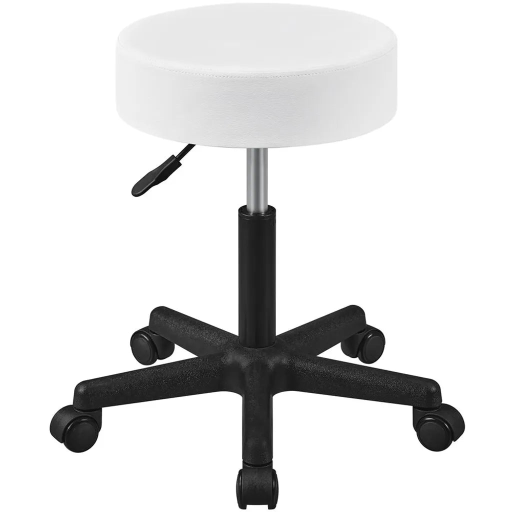Yaheetech Rollhocker 50 × 50 × 46-61,5 cm - Weiß - Verstellbarer Drehhocker mit Rädern und 150 kg Belastbarkeit