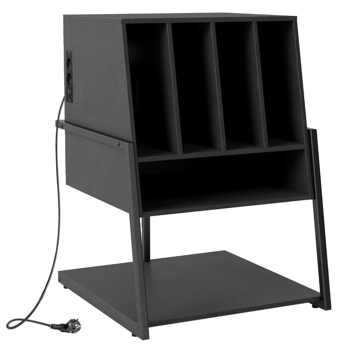 Coast Plattenregal – Aufbewahrungsschrank aus Holz mit Ladestation – Rollen oder verstellbare Füße – schwarz/rustikales Braun – 54 x 57 x 76,5 cm