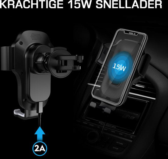 Podec Telefonhalter Auto - Mit Saugnapf - Drahtloses Ladegerät 15W - Für Lüftungsgitter
