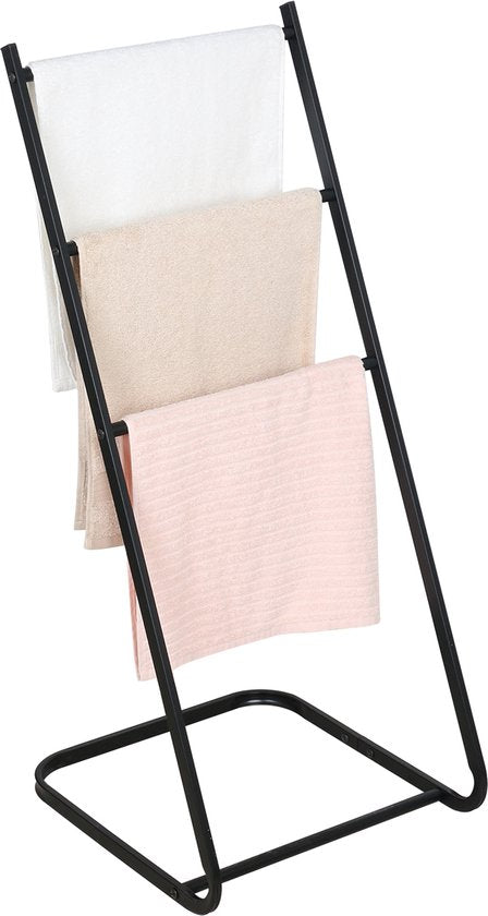 Niceey Handtuchhalter – 3 Arme – Handtuchstange – Handtuchhalter für das Badezimmer – Freistehender Handtuchhalter – Metall – Kratzschutz-Filzgleiter – Schwarz