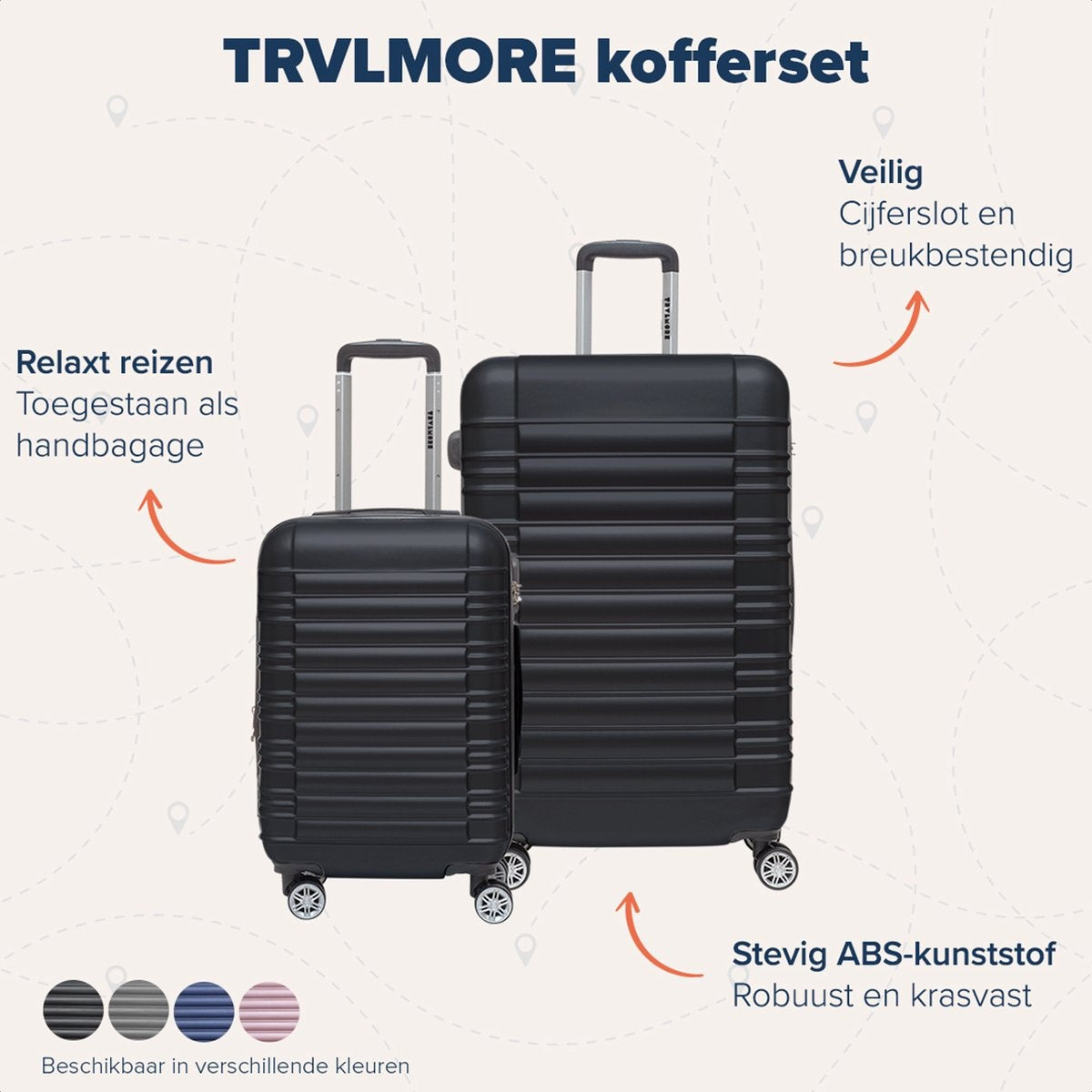 TRVLMORE - Kofferset - 2 Stück - 38L (Handgepäck) + 110L - Schwarz