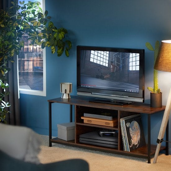 tectake - TV-meubel met 4 open vakken en verstelbare plank - industrieel donkerbruin - afm. 120 x 40 x 50,5 cm - 404644