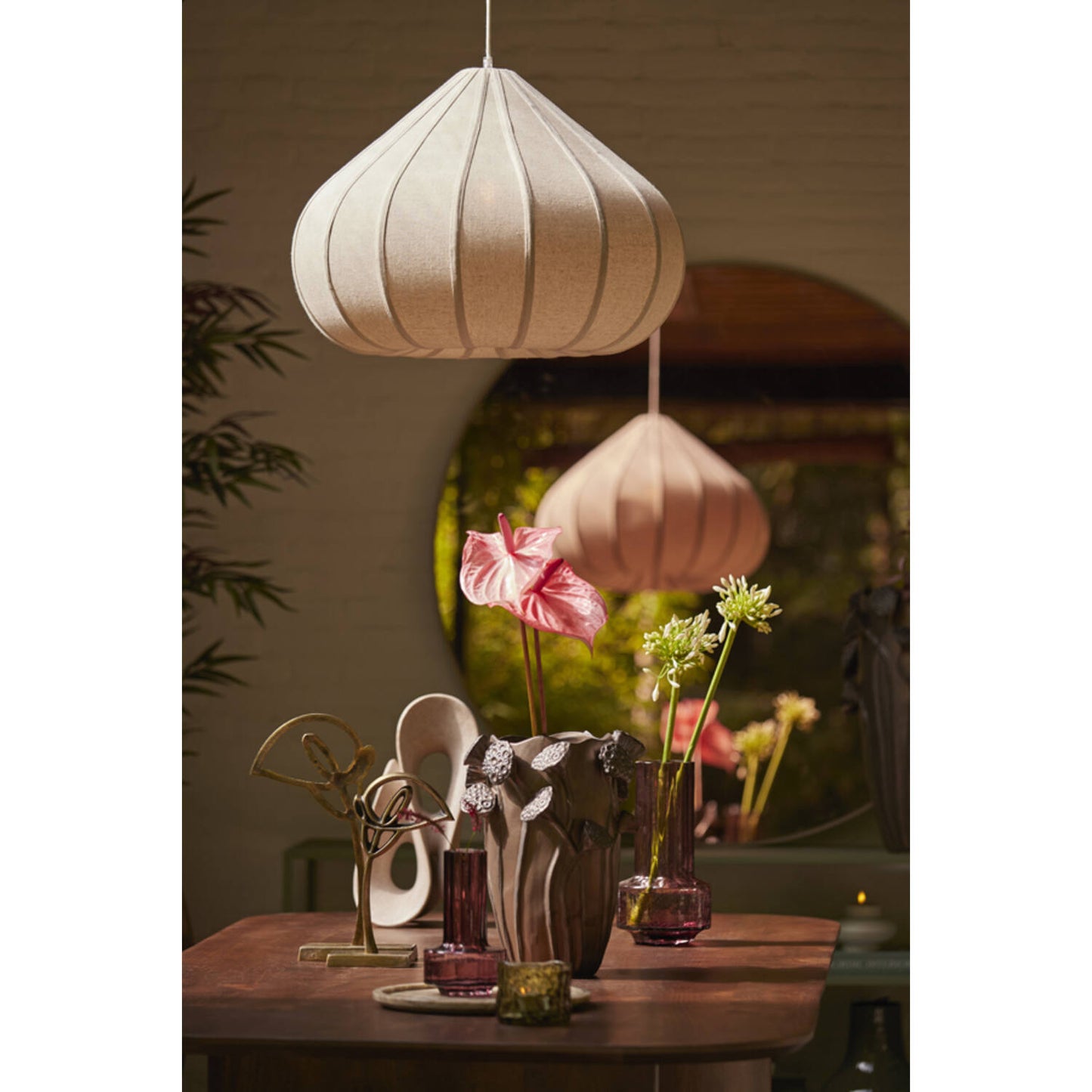 ZUBEDA Hängeleuchte – Ø 60 × 42,5 cm – Leinen natur