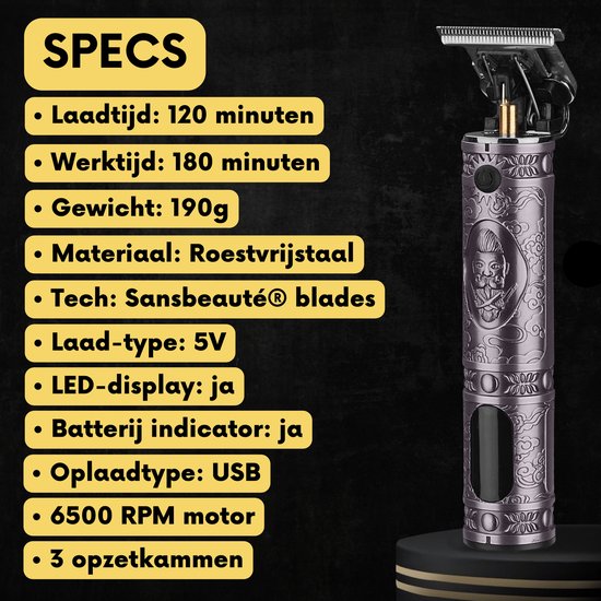 Professionelle kabellose T-Klingen-Haarschneidemaschine - Sansbeauté® Buddha Trimmer - Bartschneider - Haarschneider Herrenkopfhaar - Cheveux Haar - Haartrimmer - Friseur Haar Maschine - Haarschneider - Barbier Haarschneider - Friseurset