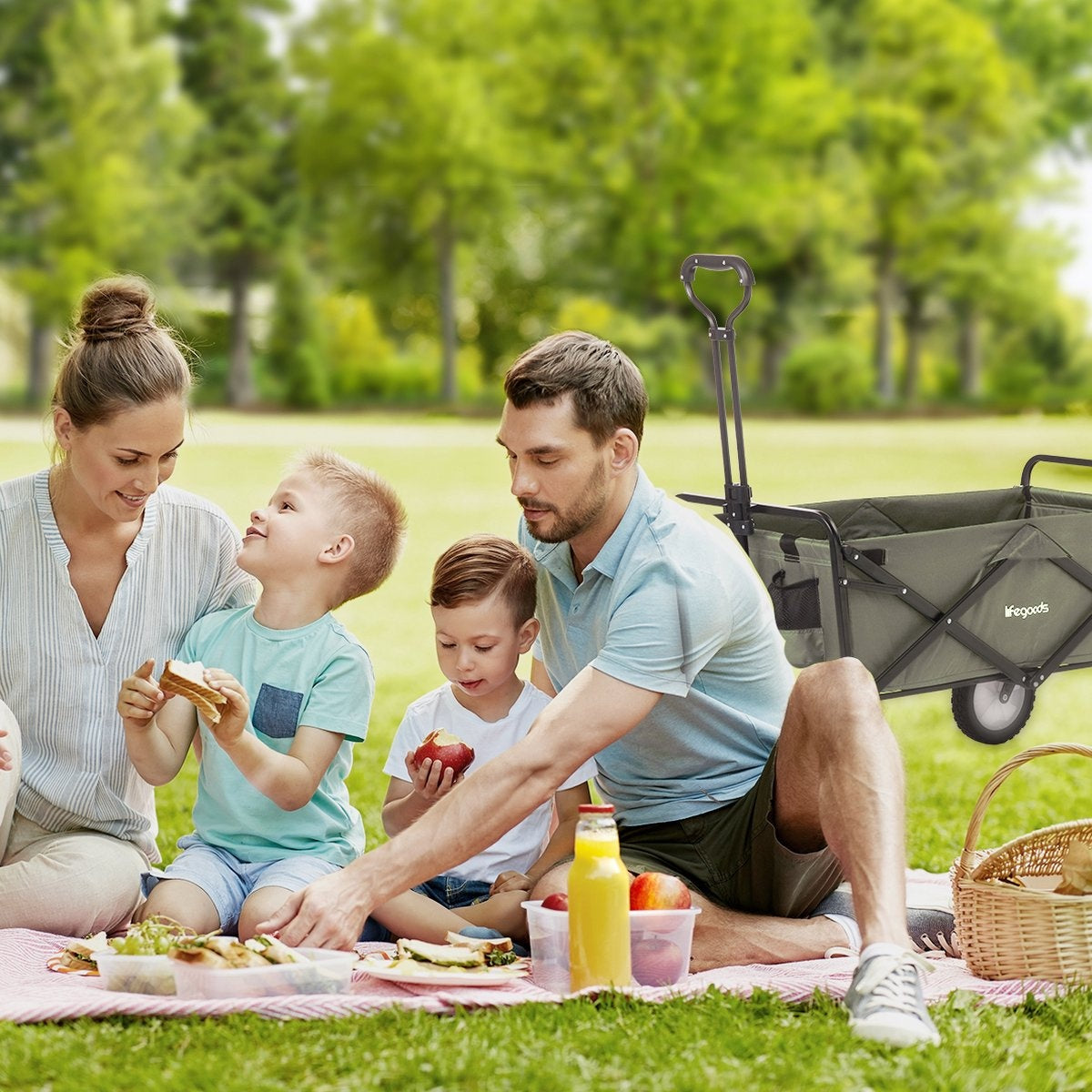 LifeGoods Wagon - faltbar - drehbare Räder - 2 Ständer - 70KG Tragfähigkeit - Grün