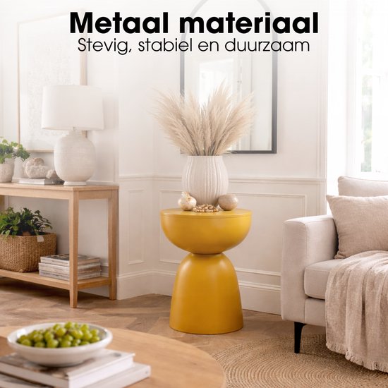 Mica Decorations Elliot Beistelltisch – Runder Beistelltisch H45 x Ø32 cm – Beistelltisch für Wohn- oder Schlafzimmer – Ideal als Pflanzentisch – Eisen mit Pulverbeschichtung – Ockergelb