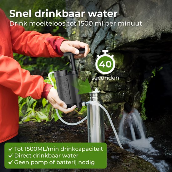 Nuvance Wasserfilter mit Pumpe - Wasserreiniger - Filtert 3000L - BPA frei - Wasserfilter Survival - Leichtgewicht