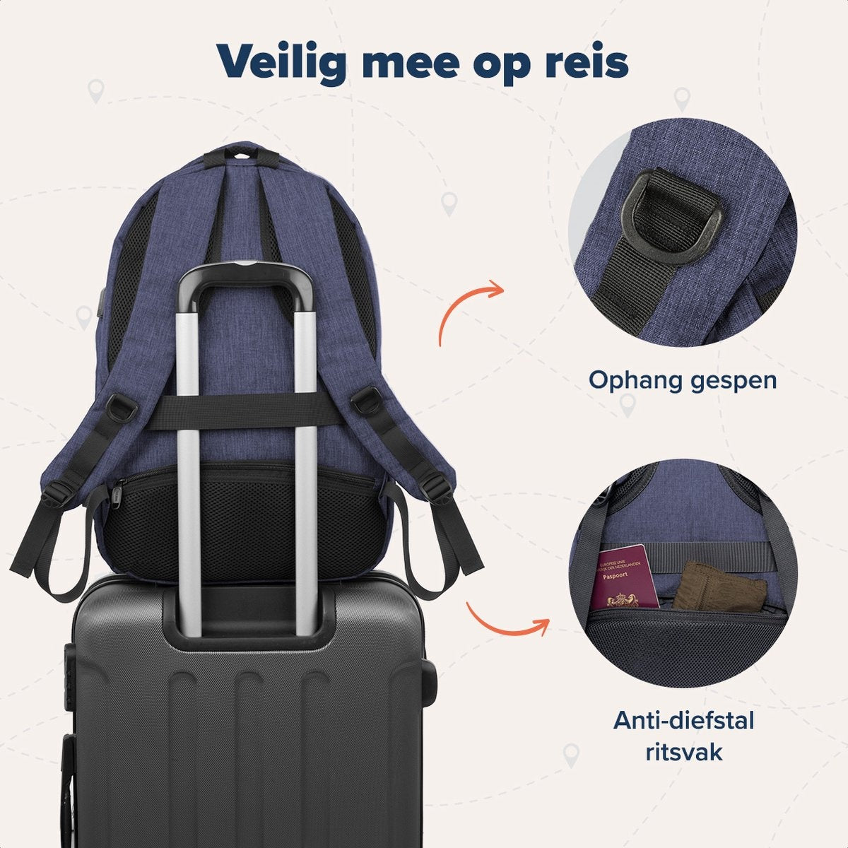 TRVLMORE Rucksack - 36L - 17.3 Zoll - Laptop-Rucksack - Schultasche - Unisex - Spritzwassergeschützt Blau