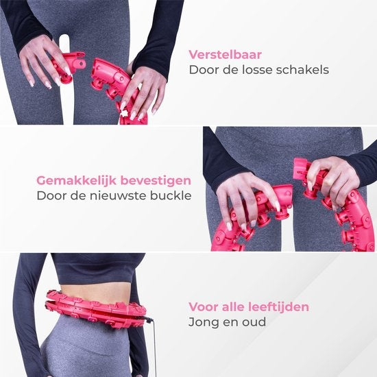 Nuvance verstellbarer Hula-Hoop-Reifen mit Gewicht - 24 + 5 Glieder - Inkl. eBook - Für Erwachsene und Kinder - Pink