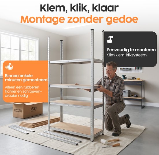 Infinity Goods Regalsystem – 2er-Set – 180 x 90 x 40 cm – Aufbewahrungsregal aus Metall – Vorratsregal – Lagerregal mit 5 Einlegeböden – max. 175 kg pro Einlegeboden, 875 kg insgesamt