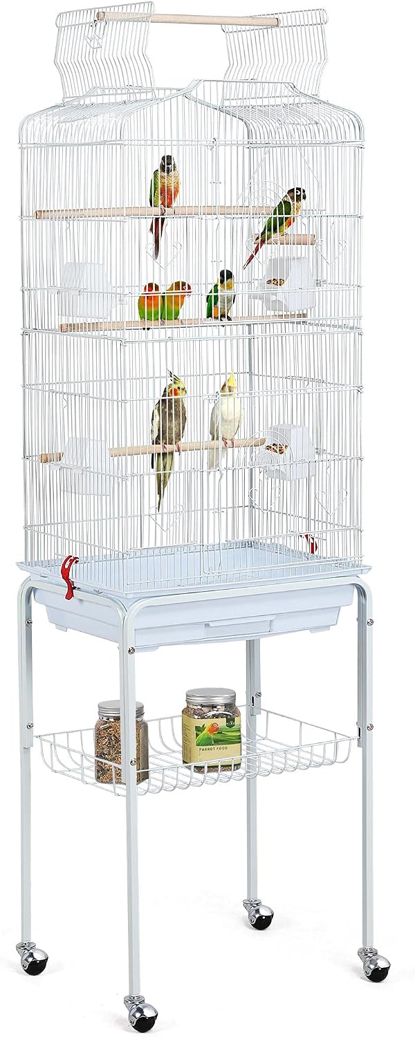 Yaheetech XXL Vogelkäfig mit Ständer – 46 x 35,5 x 158 cm – Weiß
