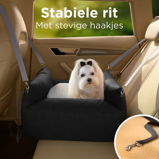 CozySense® Hundesitz für das Auto – Hundekorb für kleine Hunde – Für den Vorder- und Rücksitz – Waschbarer Bezug & auch als Tragetasche verwendbar – Schwarz/Grau