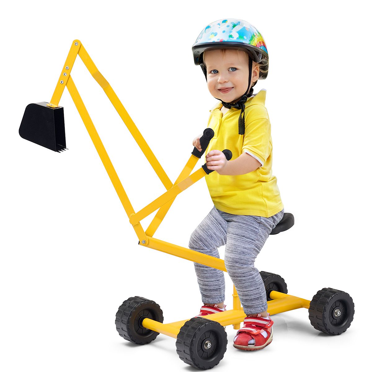 Coast Baggerauto für Kinder – Um 360° drehbarer Sitz – Metallrahmen – Gelb
