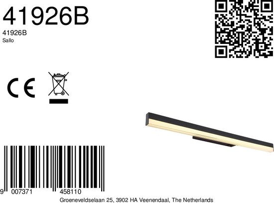 Globo Wandleuchte Sallo - schwarz - Metall - 41926B