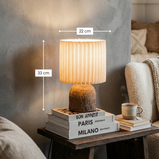 Mica Decorations Frey Tischlampe für das Wohnzimmer – Japandi-Stil – Dekorative Lampe mit Lampenschirm – Schreibtischlampe, Tischlampen für das Wohnzimmer – 33 x ⌀22 cm – Braun